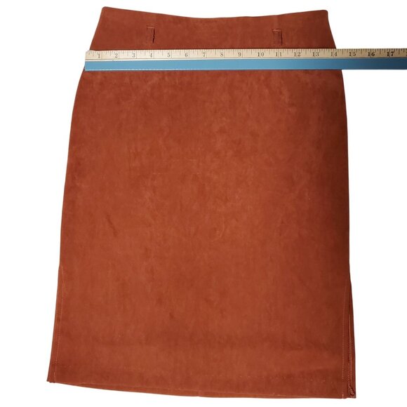 Rust Brown Faux Suede Pencil Skirt With Side Slit For Women - Mid-Length Size Sm - Picture 5 of 14